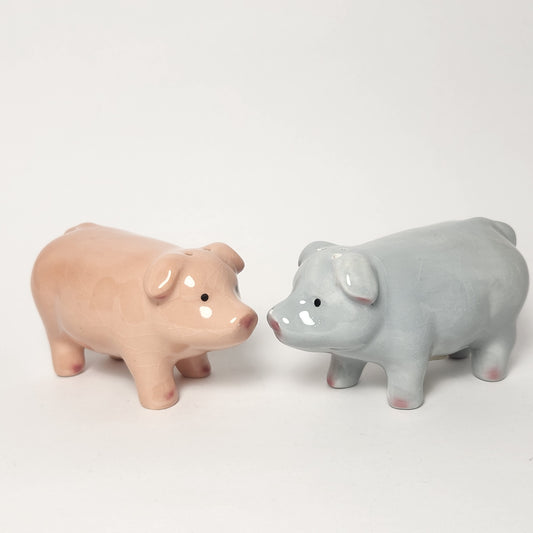 Pink and Gray Pigs Salt and Pepper Shaker Set