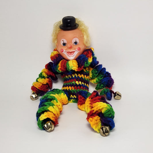 Handmade Rainbow Crochet Body Clown Doll with Bell Hands and Feet
