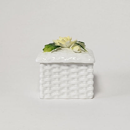 Schmid - Bone China Basket Weave Trinket Box with Yellow Flower