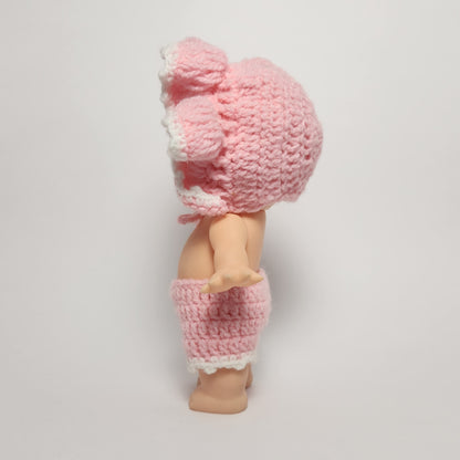 Kewpie 8" Rubber Squeak Doll with Pink Crocheted Outfit