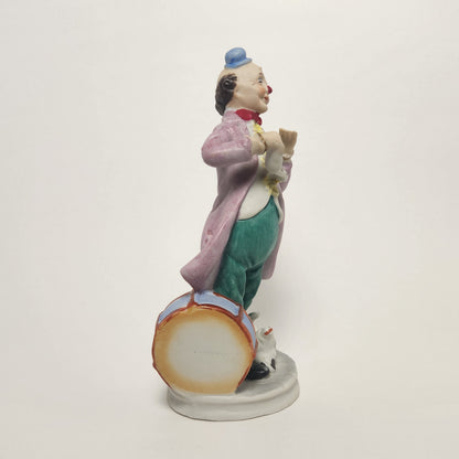 Frankel - Porcelain Bisque Clown with Dog and Drum Figurine