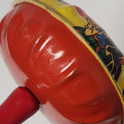 Tin Lithographed New Year's Eve Noisemaker Toy with Wooden Handle