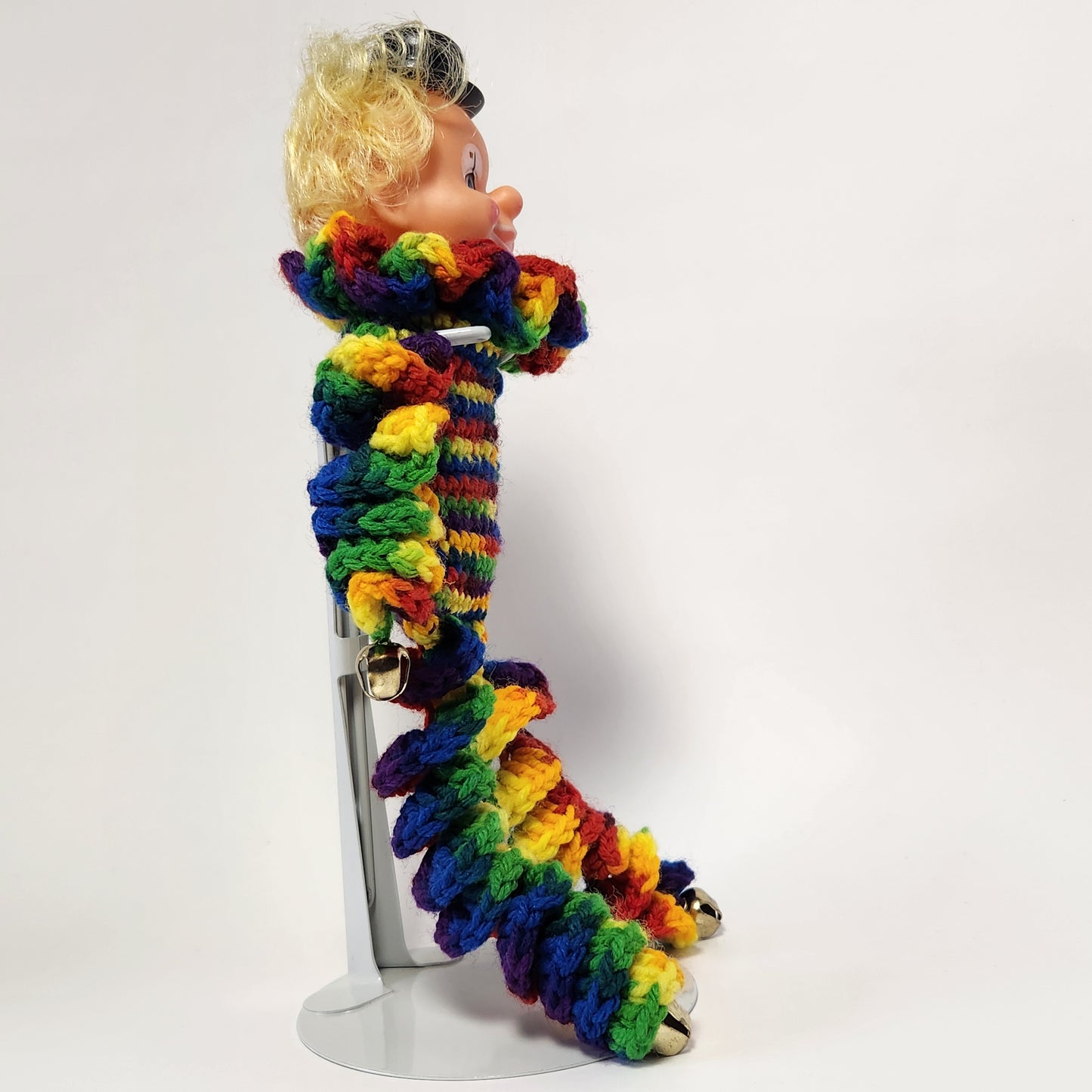 Handmade Rainbow Crochet Body Clown Doll with Bell Hands and Feet