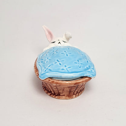 Enesco - Ceramic Sleeping Bunny Trinket Box 1980