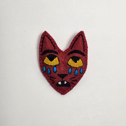 BANGcreated! - Crying Heart Cat Felt Pin 2.5" X 1.75"