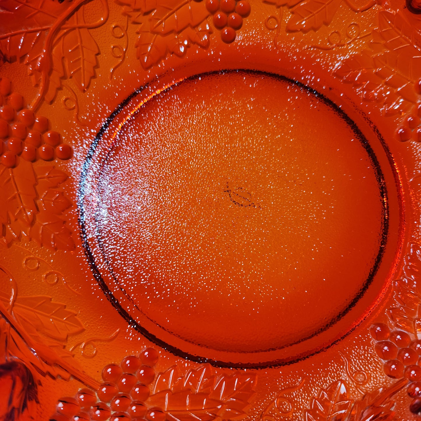 Imperial Glass - Ruby Ruffled Glass Bowl (Grape & Vines Design)