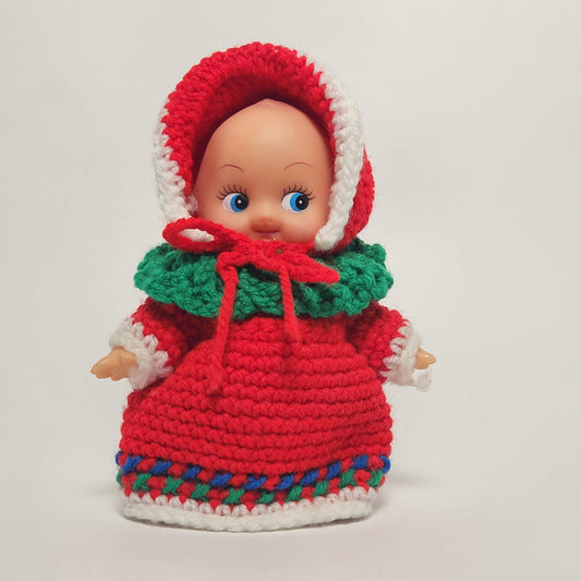 Kewpie 5" Rubber Doll with Red Crocheted Outfit