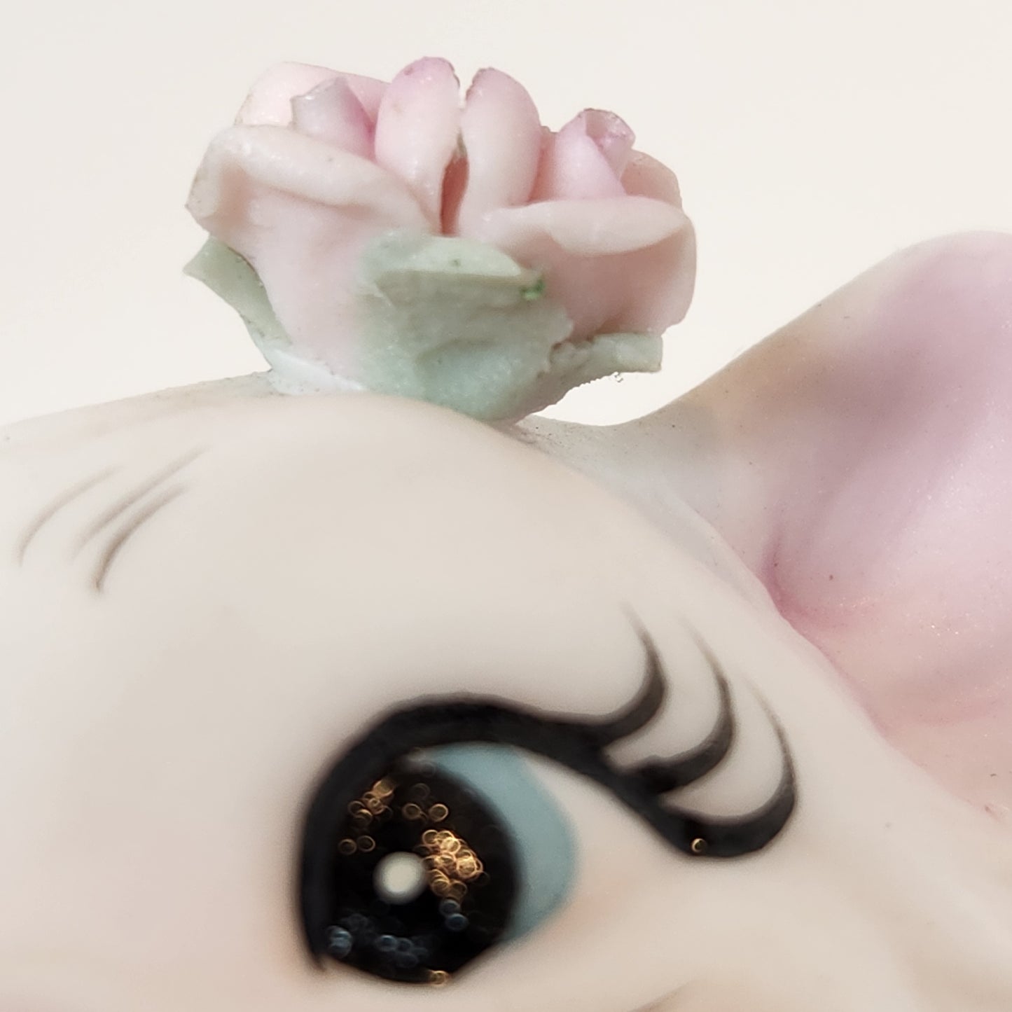 White Cat with Roses Porcelain Figurine