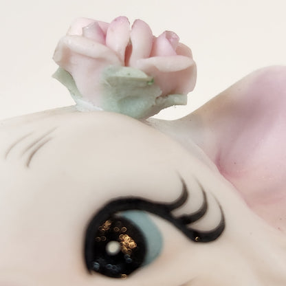White Cat with Roses Porcelain Figurine