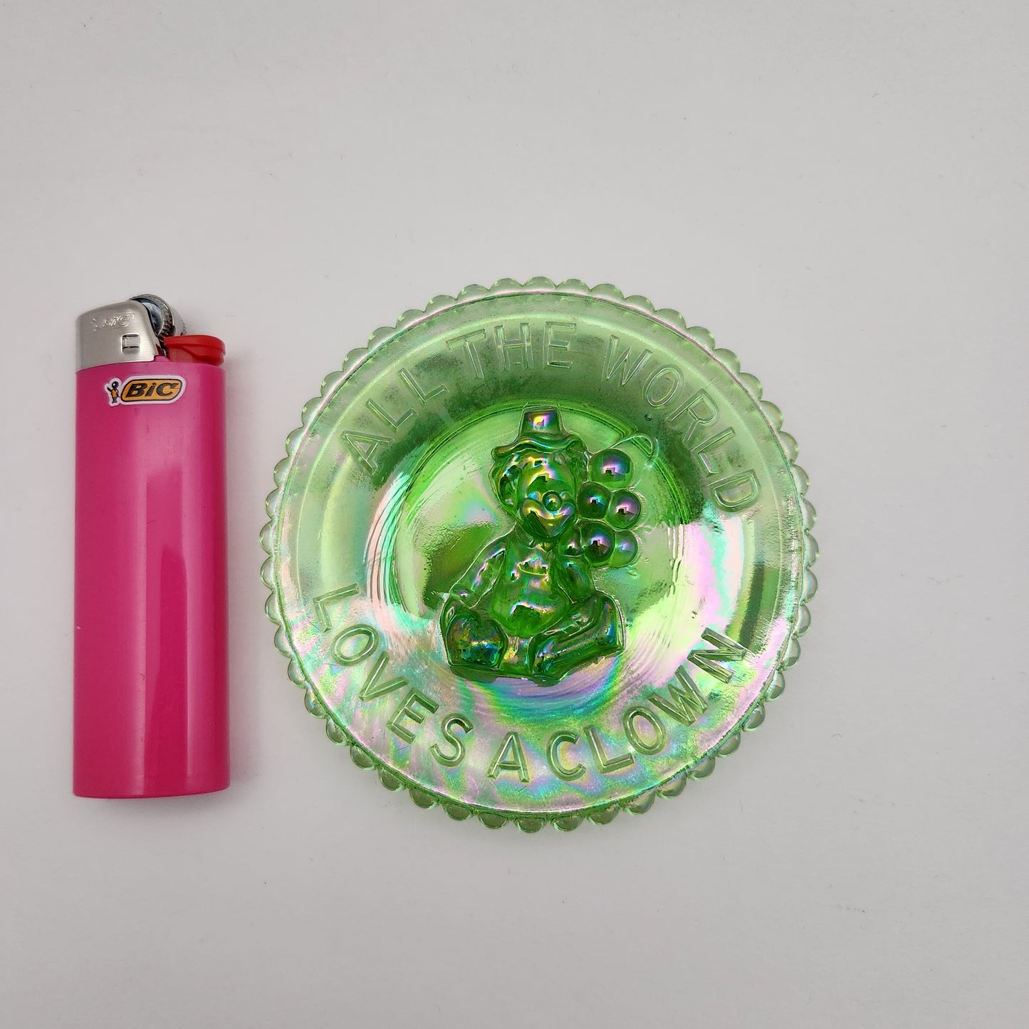 Mosser - Miniature Iridescent Green Glass Clown Plate