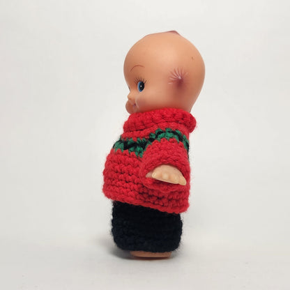 Kewpie 5" Rubber Doll with Red and Black Crocheted Outfit