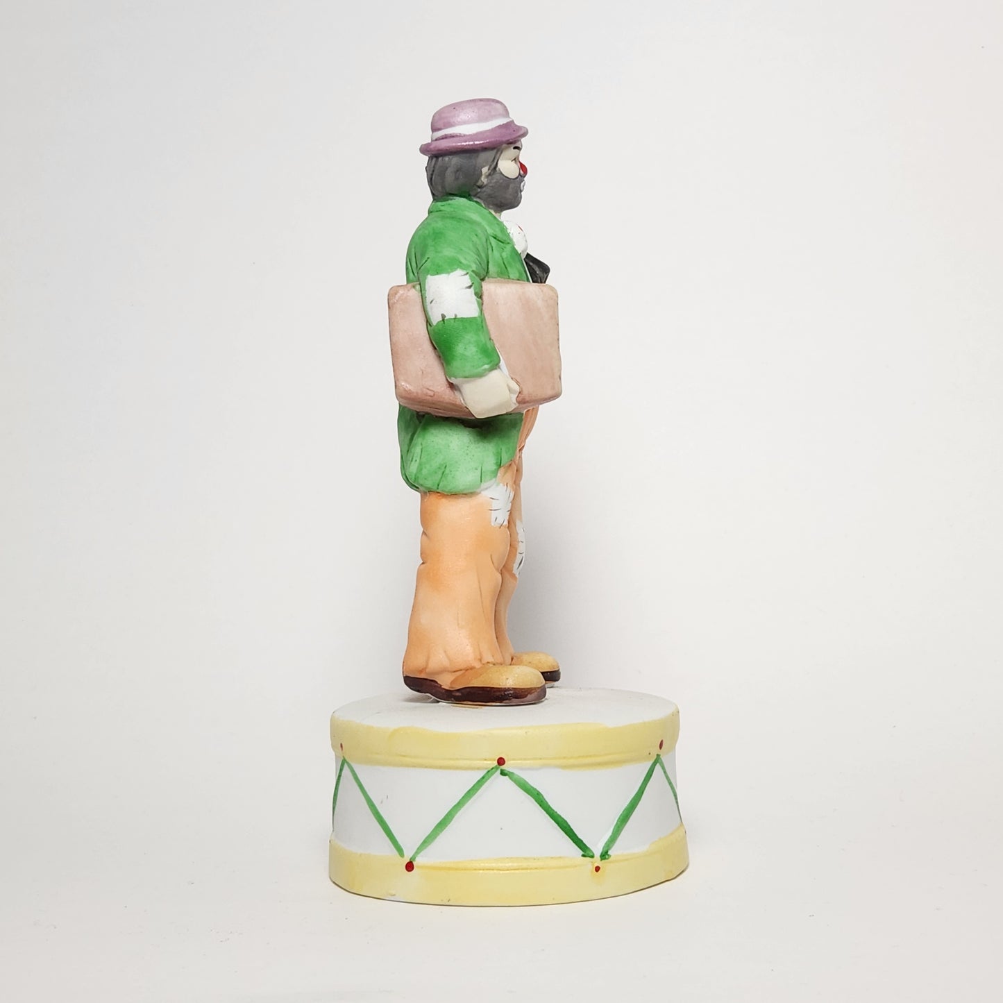 Flambro - Emmett Kelly Jr. - Hobo Clown with Umbrella Porcelain Bisque Music Box 1984