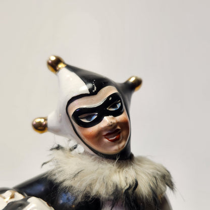 Sonsco - Ceramic Harlequin Devil Jester with Accordion Figurine 1950's JAPAN
