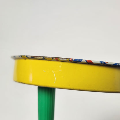 Tin Lithographed Round Clowns Noisemaker Toy with Wooden Handle