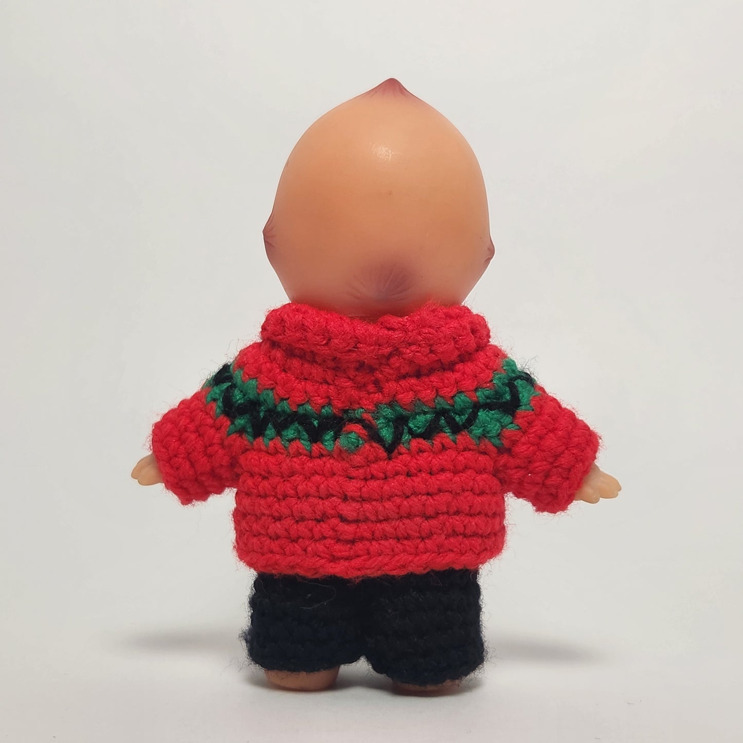 Kewpie 5" Rubber Doll with Red and Black Crocheted Outfit