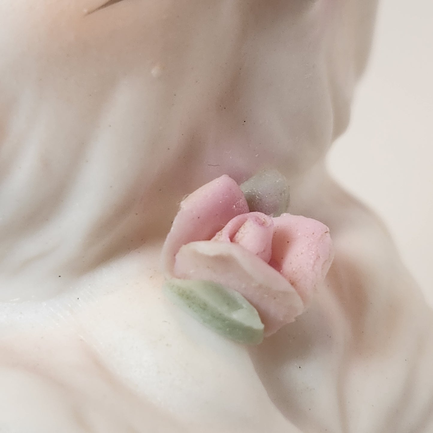 White Cat with Roses Porcelain Figurine