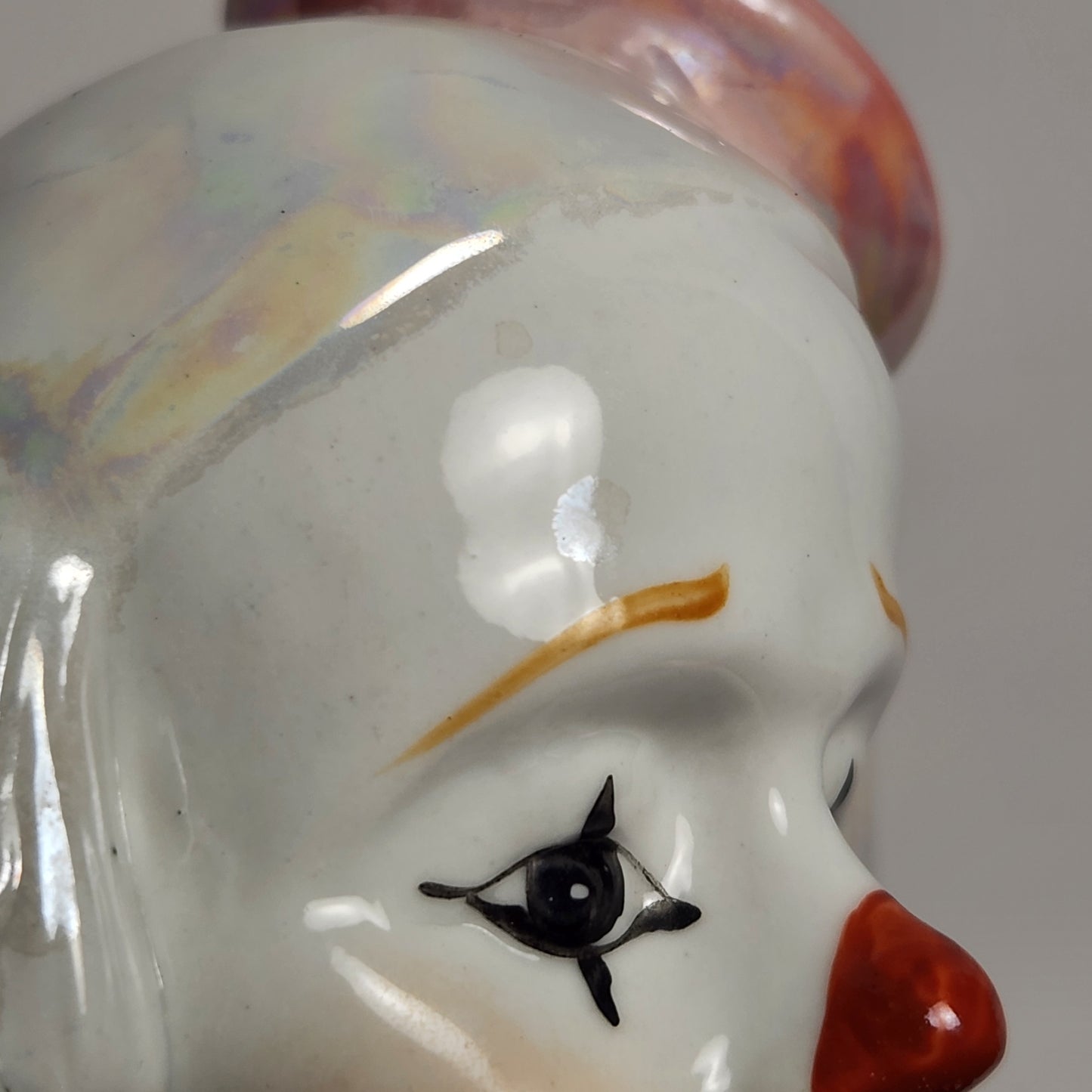 Iridescent Pink and White Clown Porcelain Bust