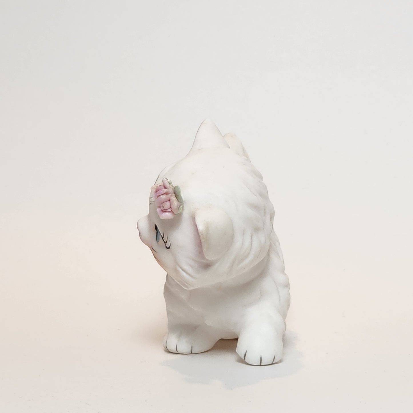 White Cat with Roses Porcelain Figurine