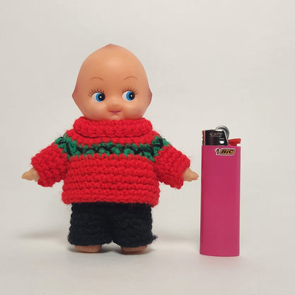Kewpie 5" Rubber Doll with Red and Black Crocheted Outfit
