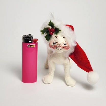 Annalee Mobilitee Dolls - White Cat Doll with Santa Hat 1998