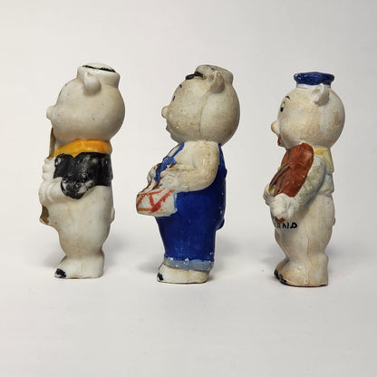 Walt Disney - Porcelain Bisque Three Little Pigs Band Figurines 1930s