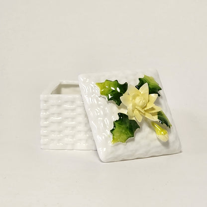 Schmid - Bone China Basket Weave Trinket Box with Yellow Flower