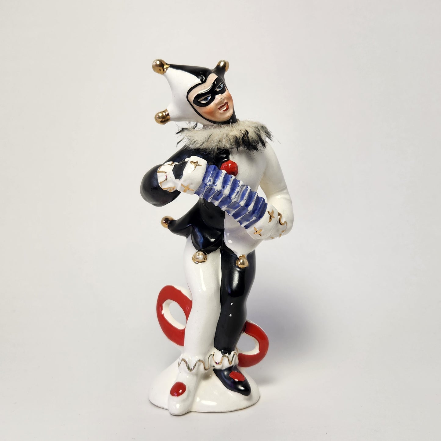 Sonsco - Ceramic Harlequin Devil Jester with Accordion Figurine 1950's JAPAN