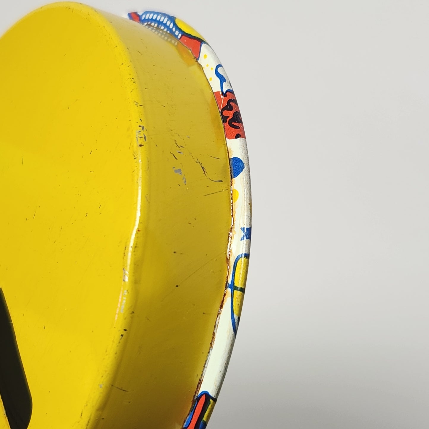 Tin Lithographed Round Clowns Noisemaker Toy with Wooden Handle