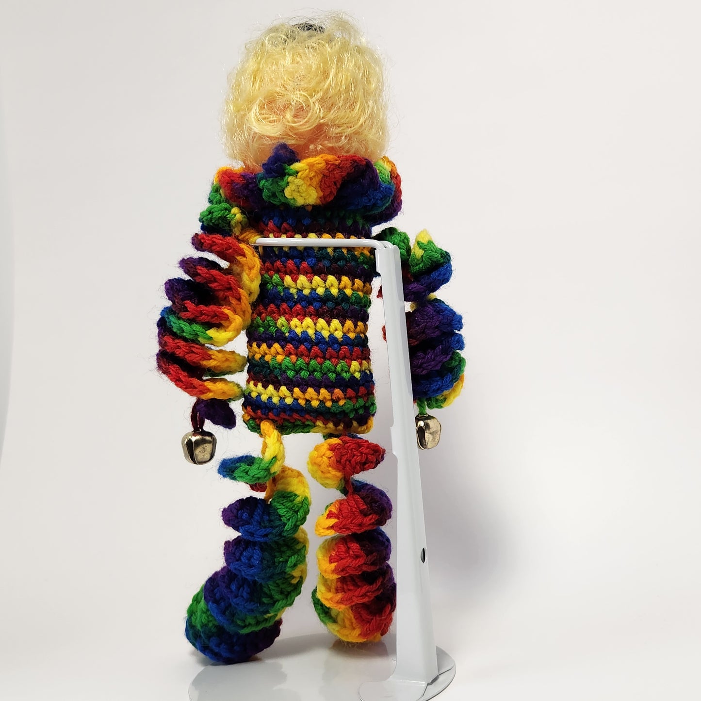 Handmade Rainbow Crochet Body Clown Doll with Bell Hands and Feet