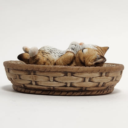 House of Global Art - Harvey Knox Kingdom - Sleeping Kitten in Basket Porcelain Figurine