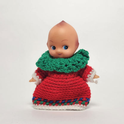 Kewpie 5" Rubber Doll with Red Crocheted Outfit