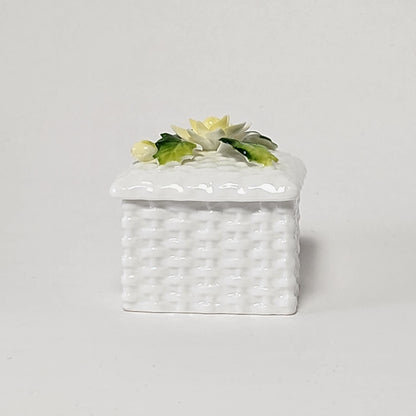 Schmid - Bone China Basket Weave Trinket Box with Yellow Flower