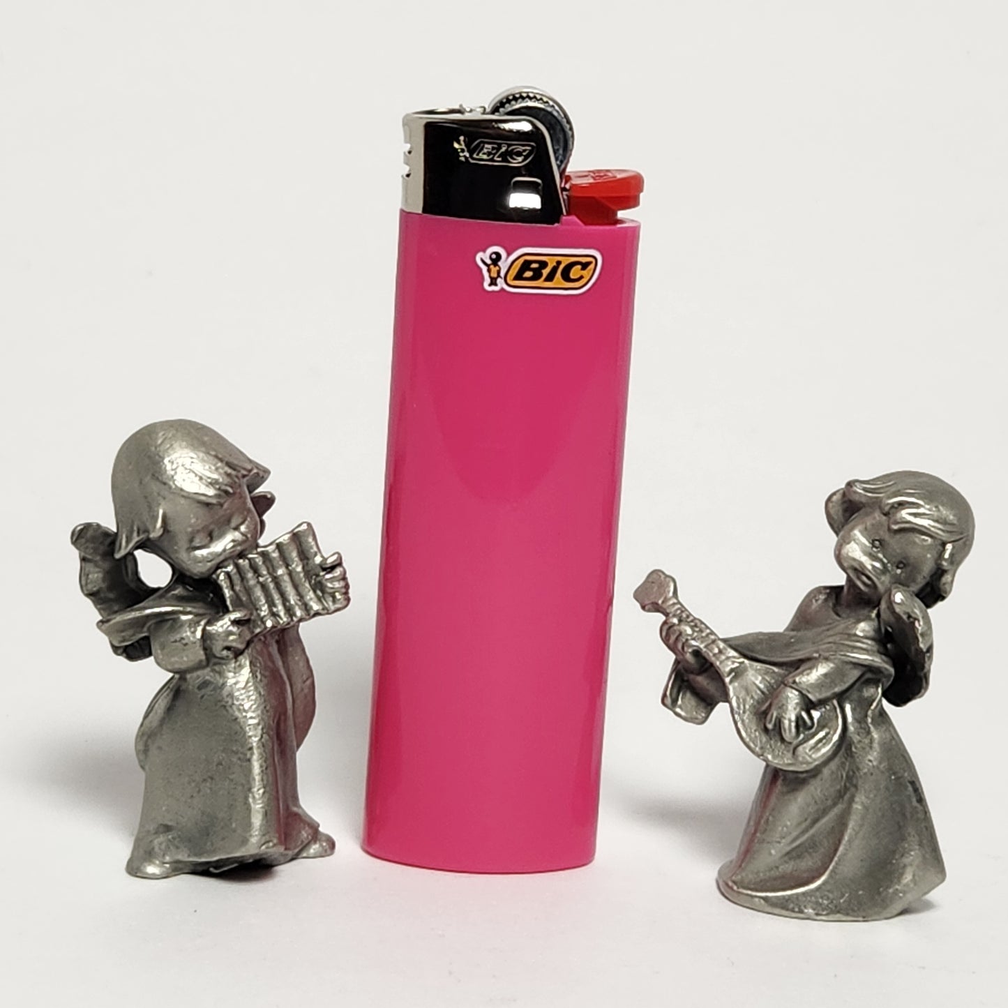 Pewter Angels with Instruments Figurines Set of 2