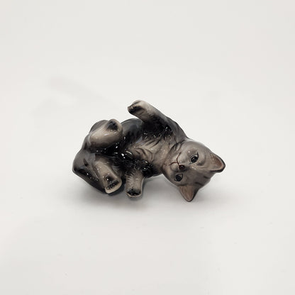 Grey Ceramic Tabby Cat Figurines x3