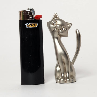 Pewter Cat with Rhinestone Eyes Ring Holder Figurine