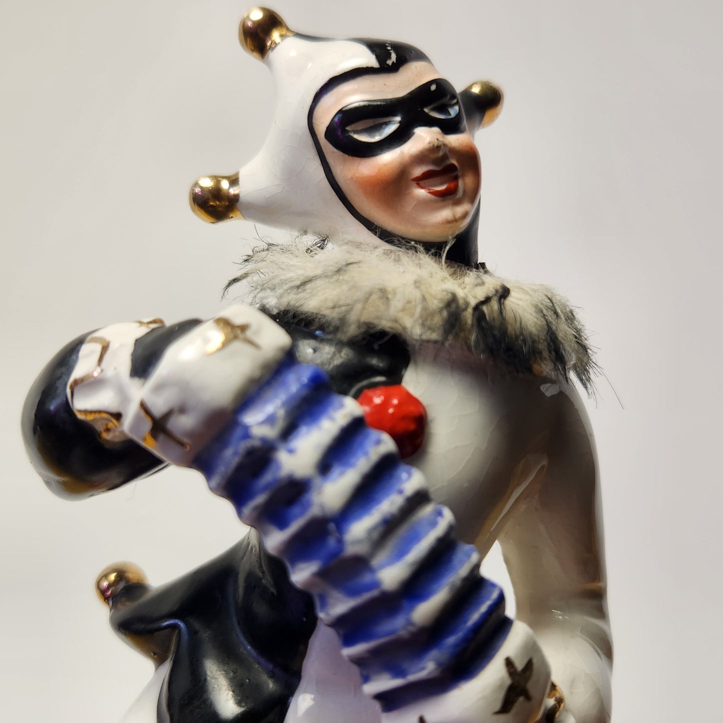 Sonsco - Ceramic Harlequin Devil Jester with Accordion Figurine 1950's JAPAN