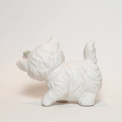 White Cat with Roses Porcelain Figurine