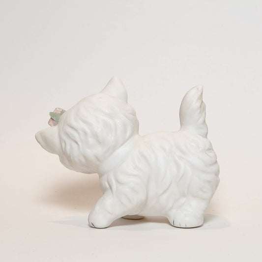 White Cat with Roses Porcelain Figurine