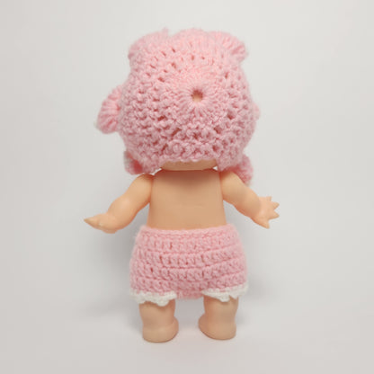 Kewpie 8" Rubber Squeak Doll with Pink Crocheted Outfit