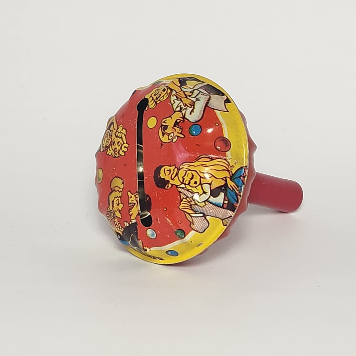 Tin Lithographed New Year's Eve Noisemaker Toy with Wooden Handle