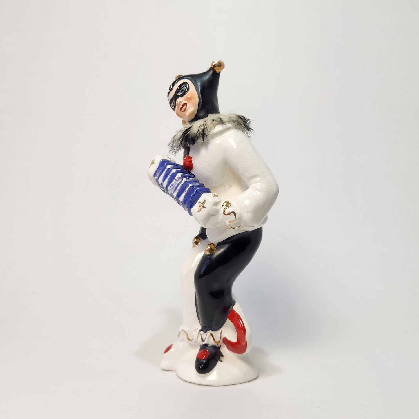Sonsco - Ceramic Harlequin Devil Jester with Accordion Figurine 1950's JAPAN