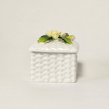 Schmid - Bone China Basket Weave Trinket Box with Yellow Flower