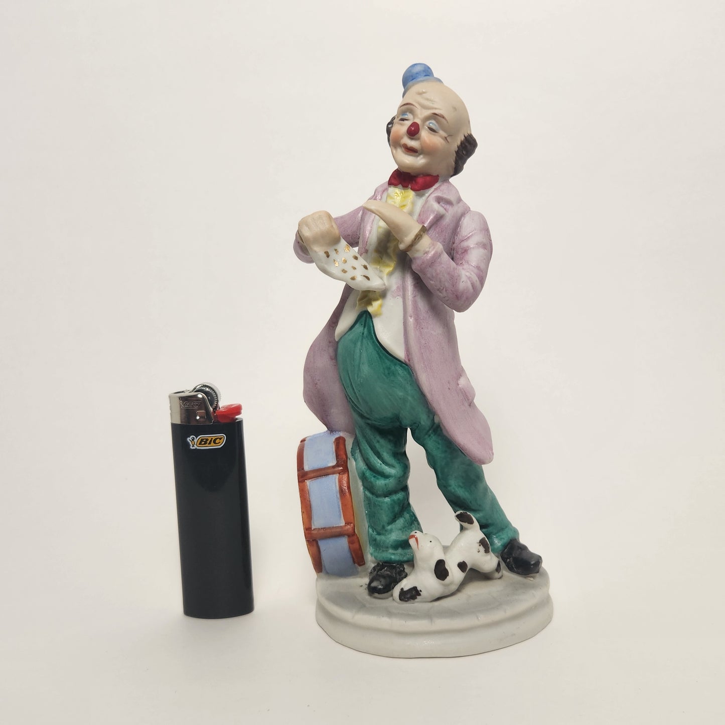 Frankel - Porcelain Bisque Clown with Dog and Drum Figurine