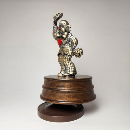 George Good Co. - Pewter Clown with Heart & Flowers Music Box 1980s