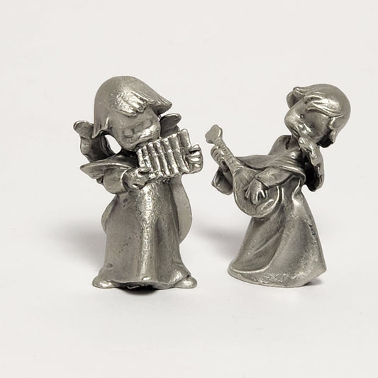 Pewter Angels with Instruments Figurines Set of 2