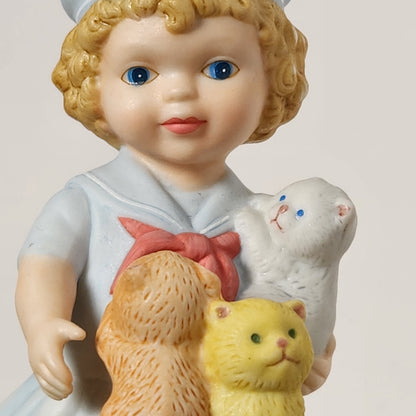 Avon - Blonde Girl with Kittens Porcelain Bisque Figurine 1991