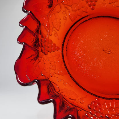 Imperial Glass - Ruby Ruffled Glass Bowl (Grape & Vines Design)