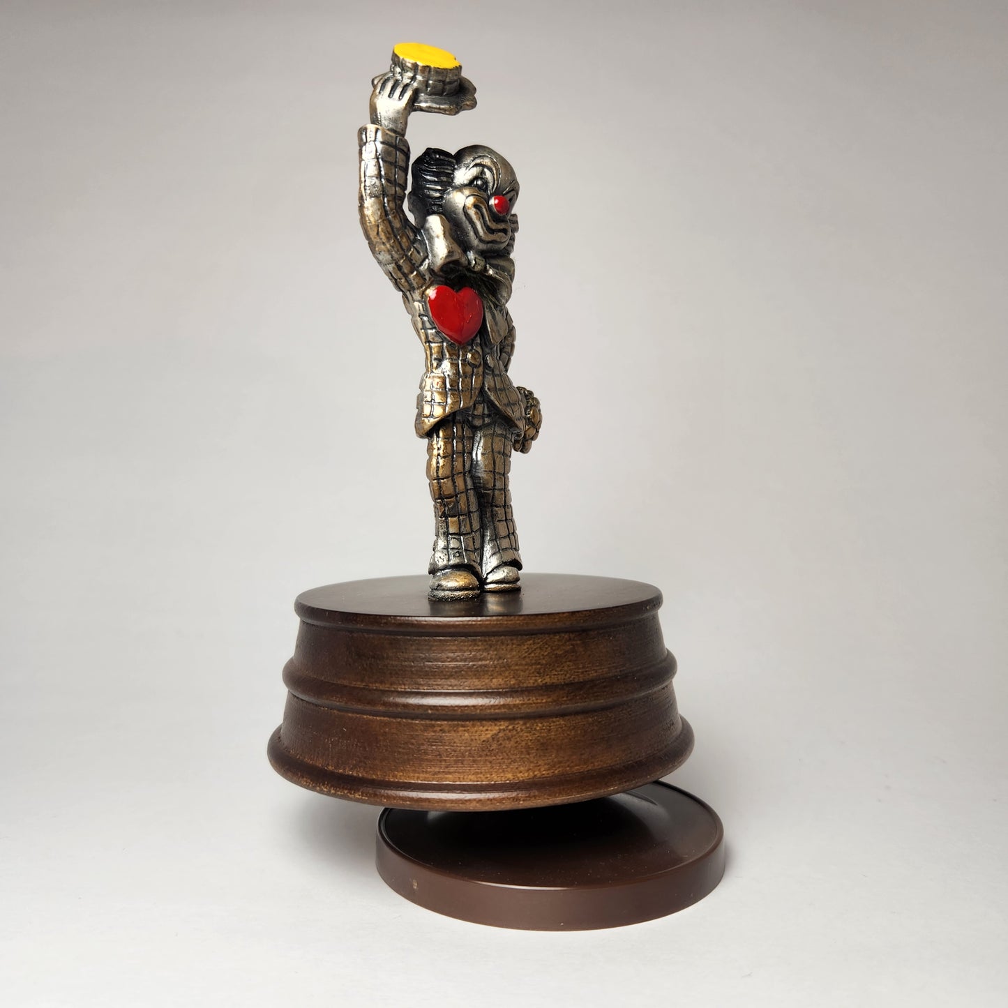 George Good Co. - Pewter Clown with Heart & Flowers Music Box 1980s