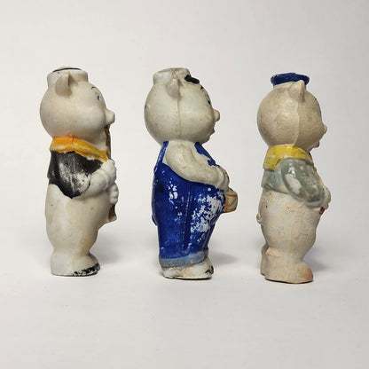 Walt Disney - Porcelain Bisque Three Little Pigs Band Figurines 1930s