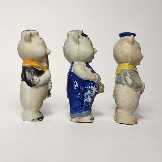 Walt Disney - Porcelain Bisque Three Little Pigs Band Figurines 1930s